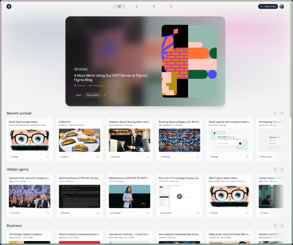 Sticky app showing the Discover page